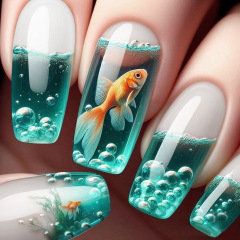 X-0294のネイルの絵景の金魚の悠々と泳ぐ水は幻の夢を漂って甲の24枚のメーカーを着て直接販売します。