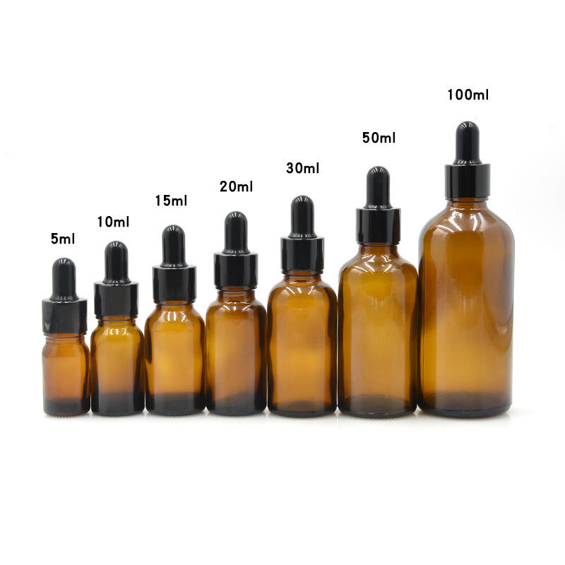 Botellas de vidrio ámbar para aceites esenciales | A prueba de luz, con gotero o bola rodante, lista para usar