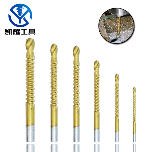 Cross-border sawing and drilling in one high-speed steel round handle titanium-plated woodworking groove multi-functional sawed twist drill set 6-piece set