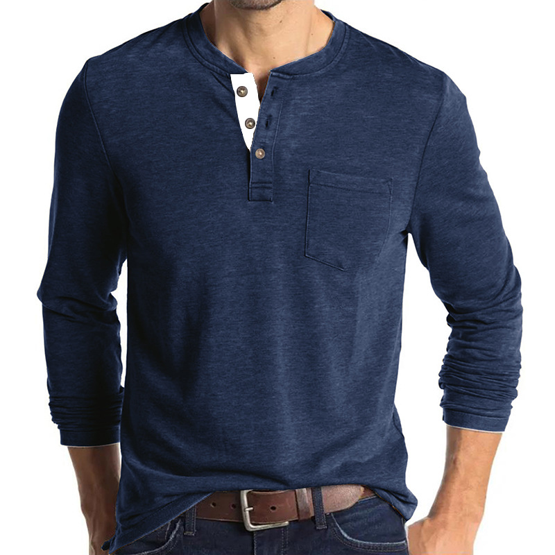 Amazon hombres europeos y americanos de manga larga de cuello redondo Camiseta de los hombres camisa de fondo Comercio exterior de los hombres camiseta Henry cuello superior