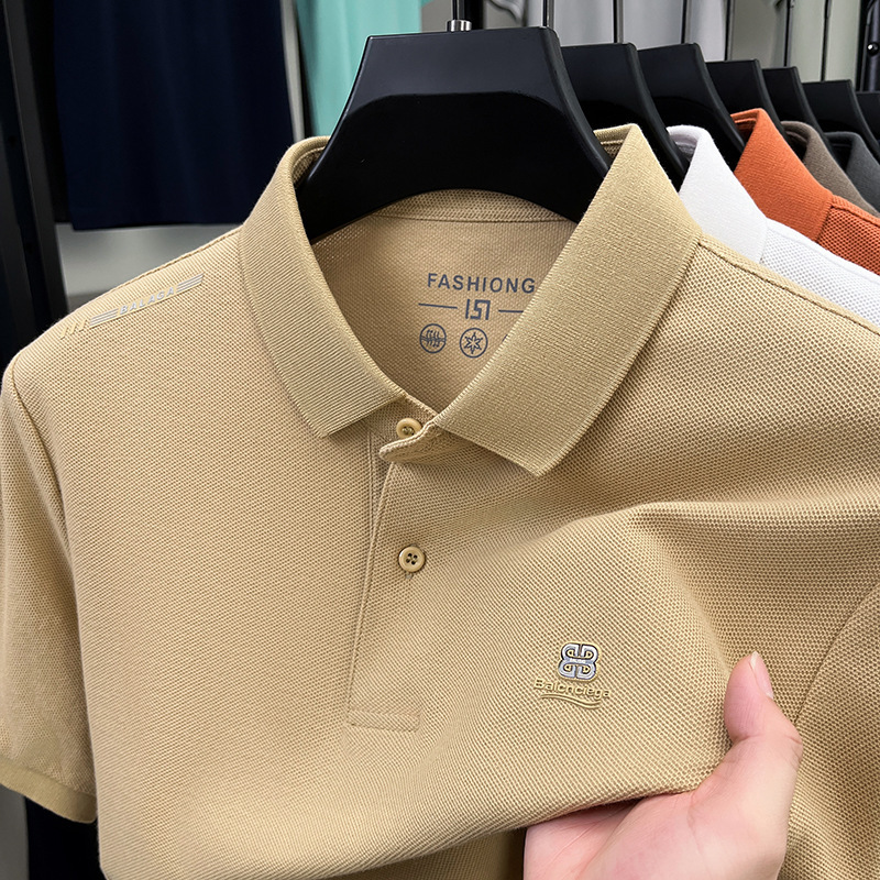 純綿シームレス半袖ポロシャツ メンズ クロスボーダー ラペルTシャツ 防シワ ビジネス ワンピース ドロップシッピング エレガント 通気性|undefined