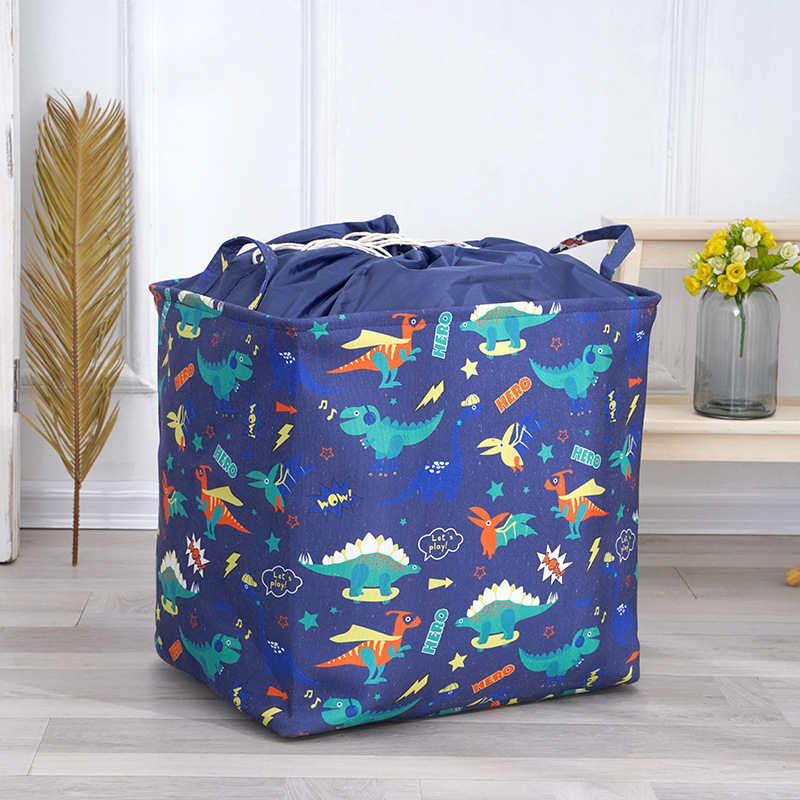 卡通大容量帆布收纳筐带手提可折叠收纳筐束口防尘脏衣篮批发