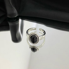乾佳S925纯银黑玛瑙椭圆戒指个性复古重工时尚指环小众高级感戒指