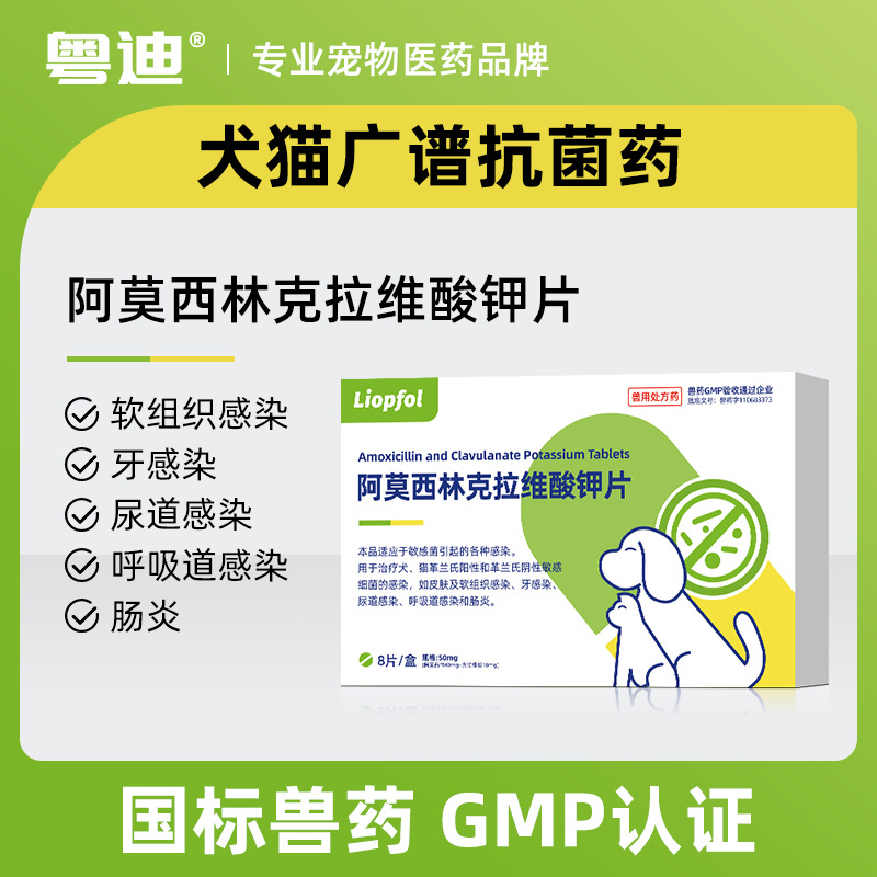 粤迪猫狗阿莫西林克拉维酸钾猫咪呼吸道尿道皮肤感染速诺同款