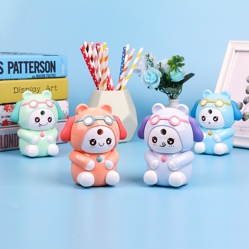 7837 Sacapuntas de lápiz de perro de la suerte Sacapuntas de pluma automática estudiante de escuela primaria aprendizaje papelería forma de dibujos animados sacapuntas