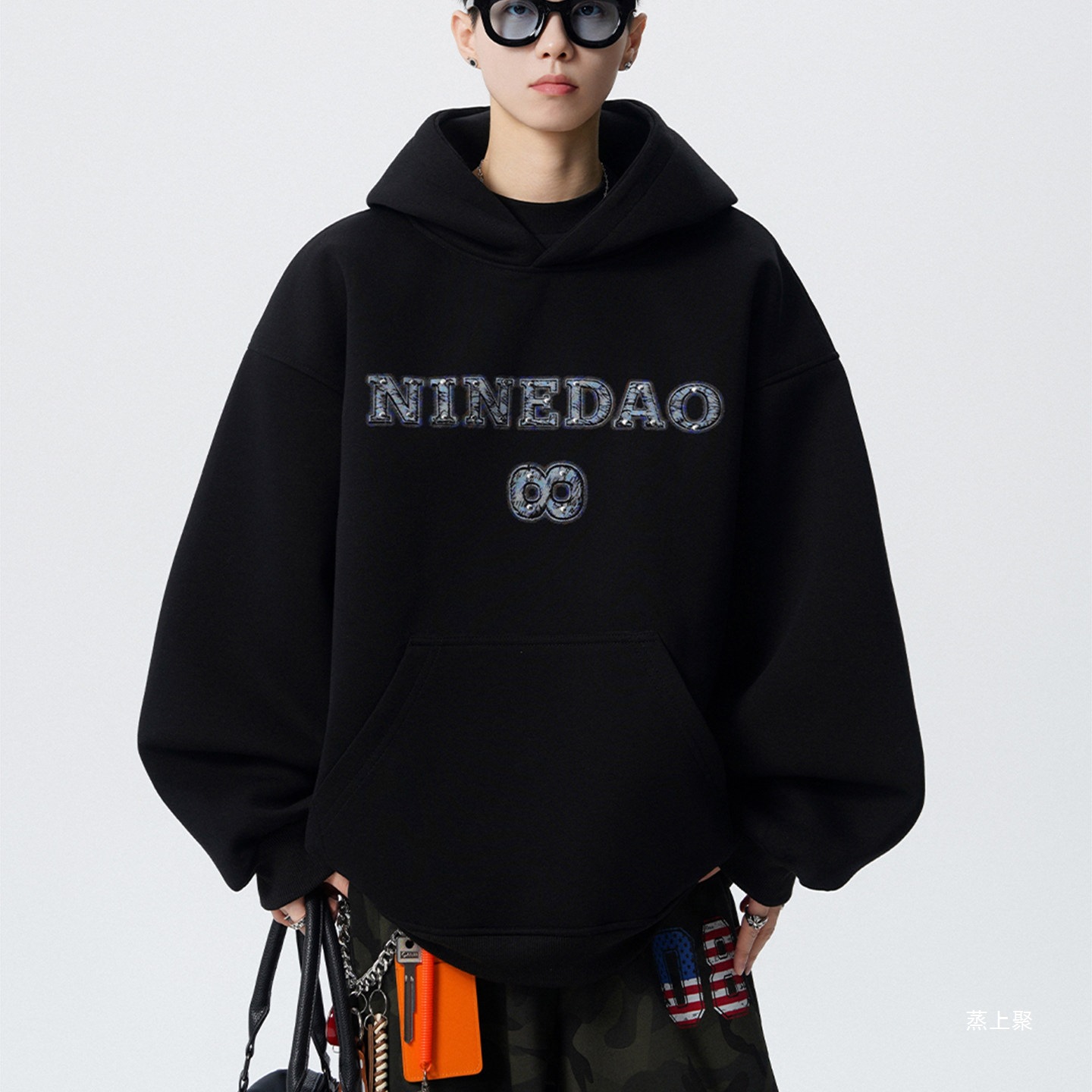 Korean-style relaxed-fit letter-print hooded sweatshirt, men's autumn trendy heavyweight loose casual versatile pullover hoodie