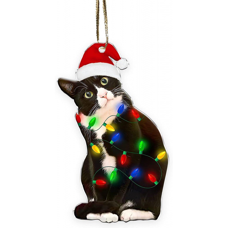 Creativo transfronterizo nuevo 20223 negro gato expresión divertida casa árbol de Navidad decoraciones adornos de acrílico colgante image 25