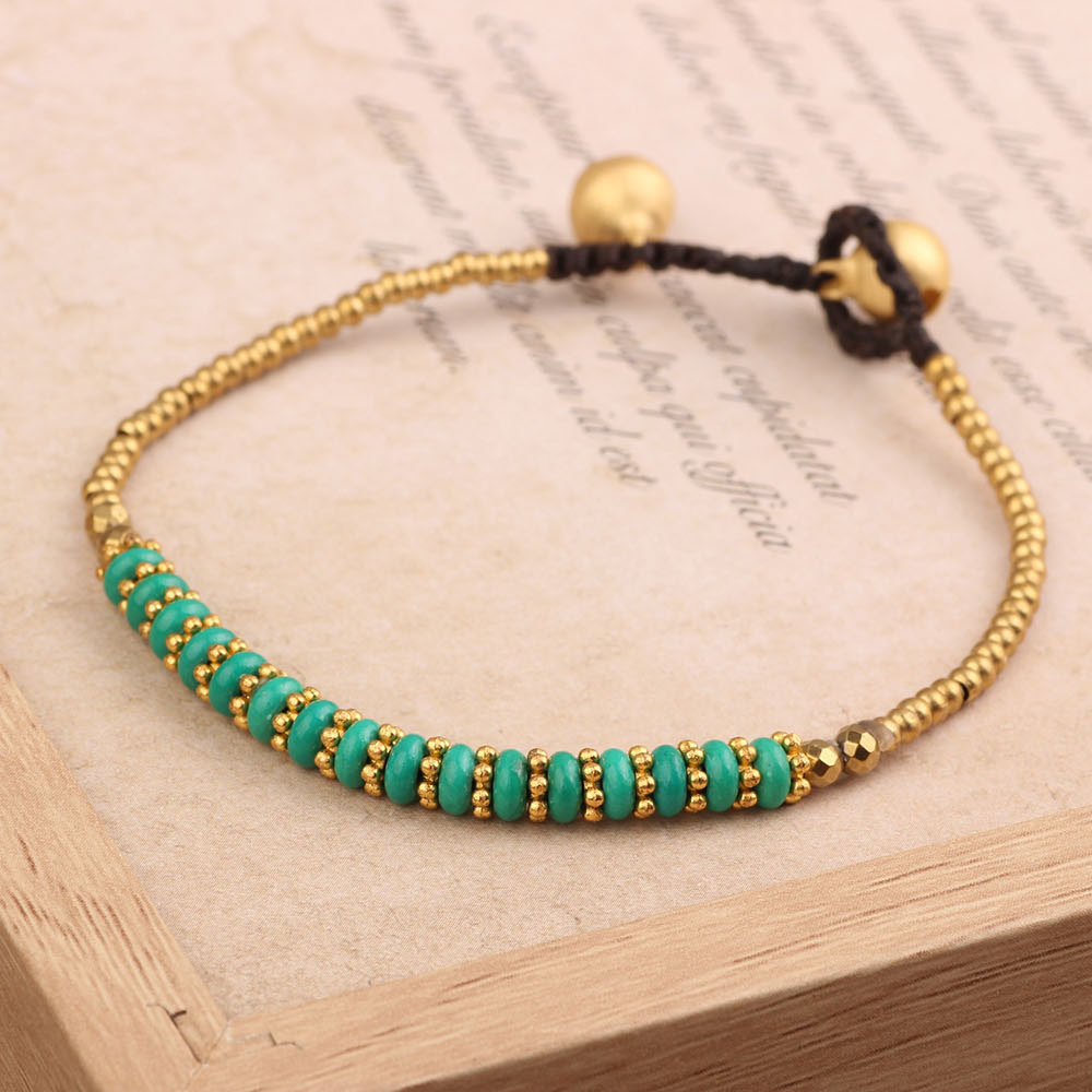 17g Weight Bracelets Classification Turquoise, Wax rope, Copper Chain Material Beaded Chain Chain Type Holiday, Daily Occasion turquoise, rope, Copper Material Color Block Pattern All Seasons Season Women's Gender Knitting Design Casual, Simple Style Style Casual Simple Style Color Block Turquoise Rope Copper Beaded Chain Beaded Bracelets Wholesale 11