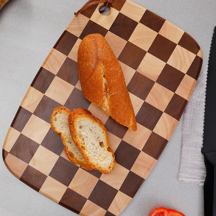 橡胶木棋盘格菜板家用砧板切菜板厨房辅食粘板实木西式案板木制|undefined