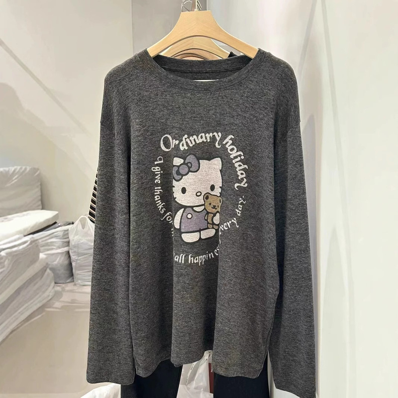 South Korea's Dongdaemun 2025 Spring and Autumn Bottoming Shirt Cute Cartoon Print Star Same Style Brushed Stretch T-Shirt