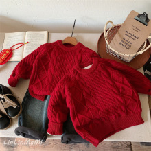 儿童a类麻花毛衣2025秋冬加厚男童过年衣服喜庆宝宝针织衫批发