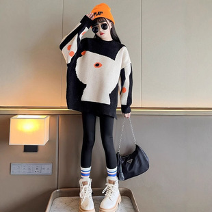 Children's Wear Girls' Sweater 2024 New Arrival Autumn and Winter Korean Style Knitted Trendy Pullover for Children