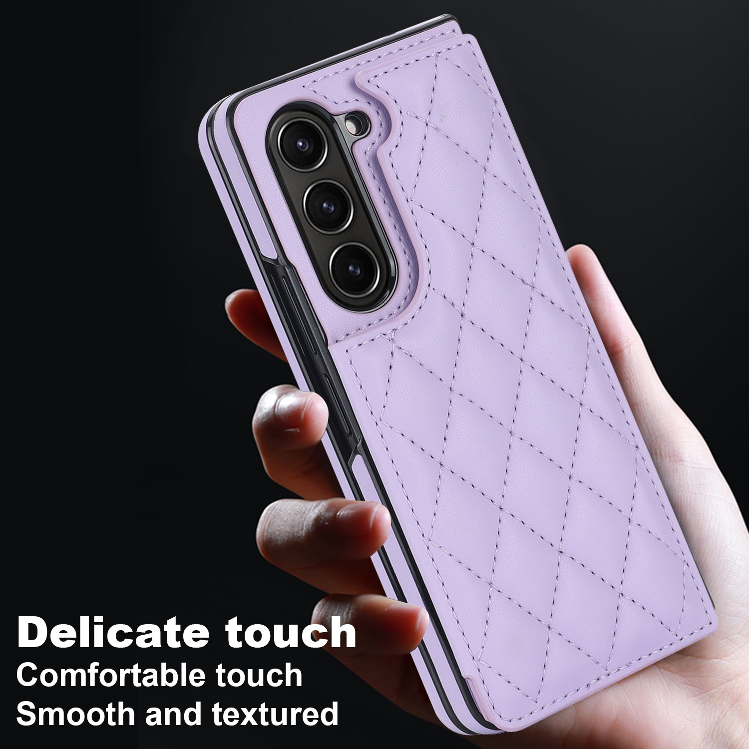 Esta pequeña funda de cuero a rayas plegable con doble botón de estilo fragante es adecuada para fundas de teléfono Samsung Z Fold5_voghion.com
