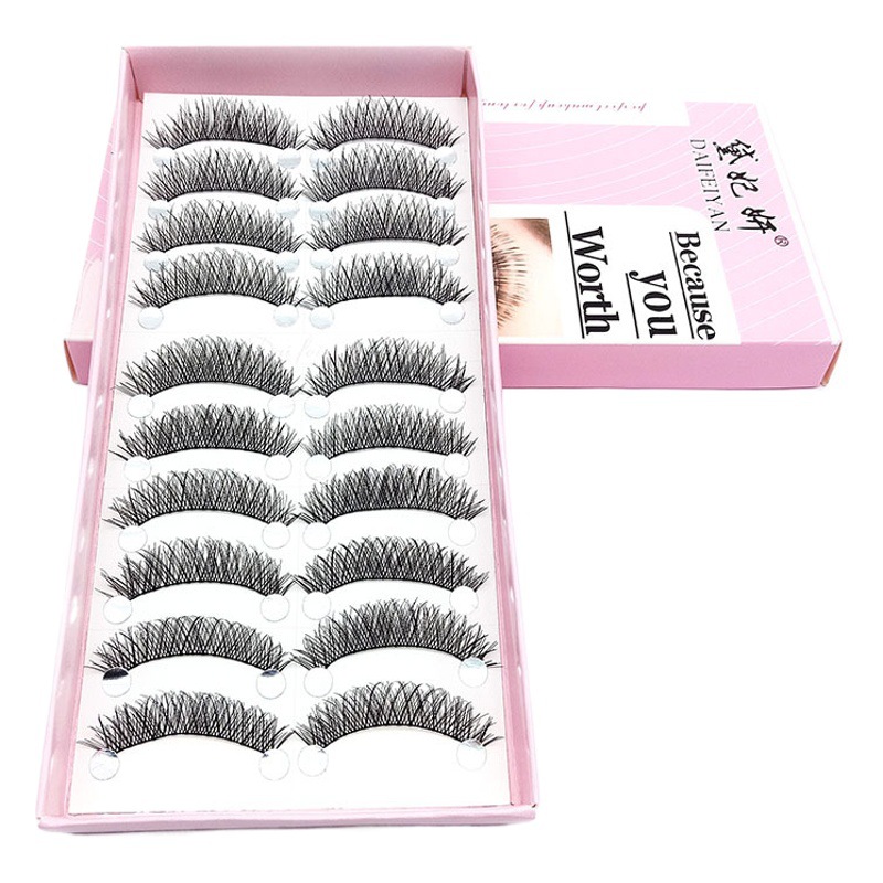 Fábrica al por mayor C1 # hilo de algodón tallo hecho a mano simulación pestañas postizas maquillaje natural desnudo desordenado Cruz 10 pares