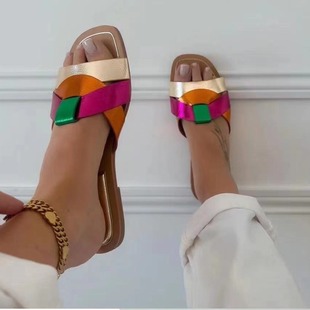 ZAR new style metal heel women's slippers European and American women's sandals sandals summer flat bottom 2024 popular red style