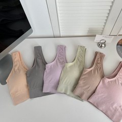 シームレスな美背デザイン、リブ編み、ママ向け大きいサイズ、快適、ノンワイヤー、固定カップ、薄型、ぽっちゃりさん向け、幅広肩紐、シームレス、バストアップ