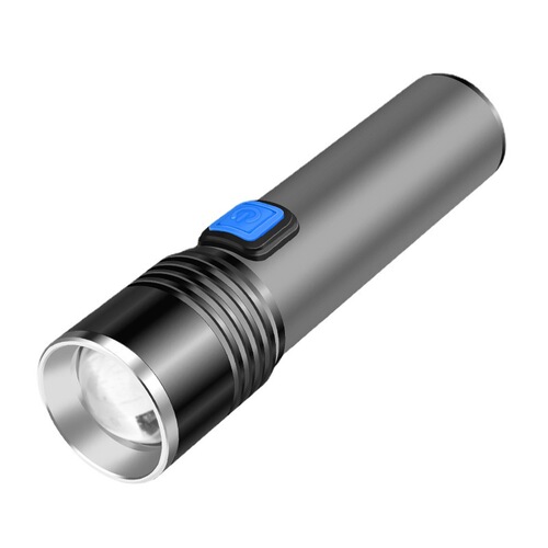 Bright LED Flashlight with USB Charging, Aluminum Alloy, Mini, Extendable, Zoom, UV Currency Checker, Cat Grass Fluorescent Detection