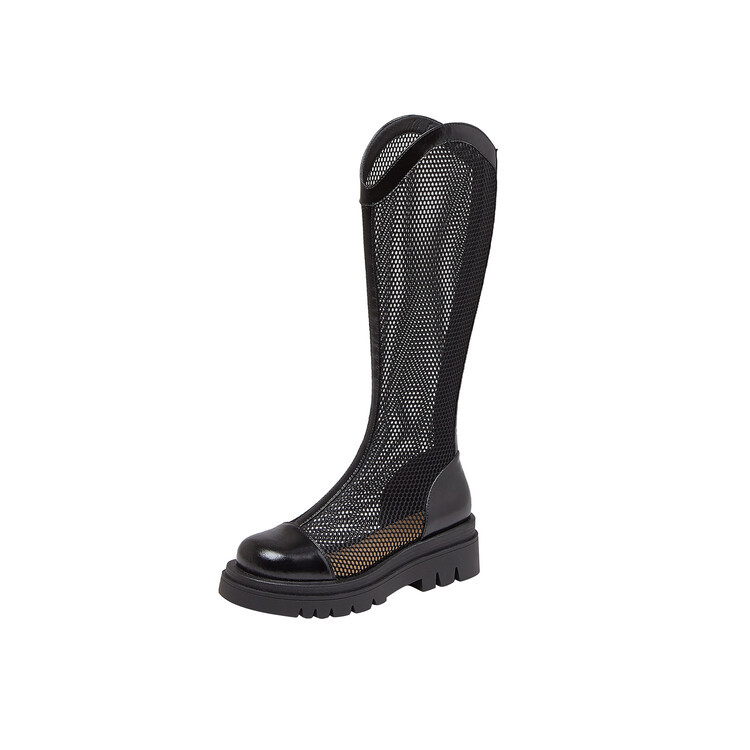 Boot nữ da lưới thoáng khí mùa hè, đế dày rỗng, ống rộng cho chân to — Màu nâu ống lớn, Màu đen cổ ống lớn, Ống nhỏ màu đen, Ống nhỏ màu be chi tiết 67