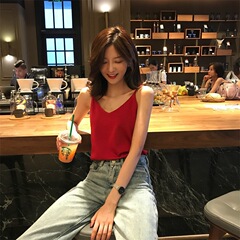 Silk camisole women's v-neck suit with white and black bottoming satin mulberry silk loose ice silk top