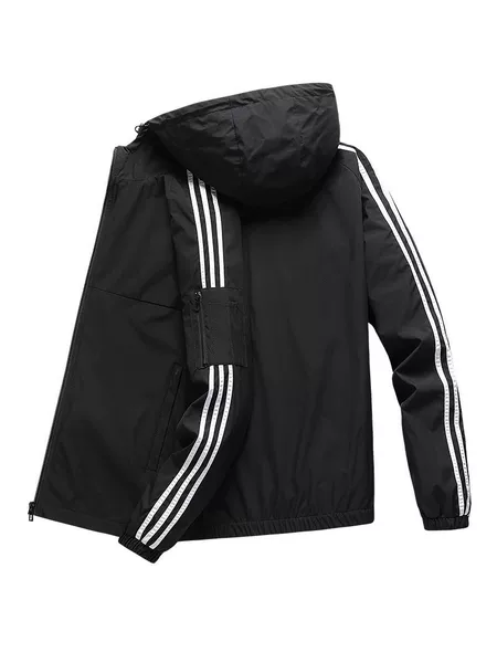 Adidas Spring and Autumn New Classic Three-Stripe Hooded Jacket Men's Sports Casual Jacket Windbreaker