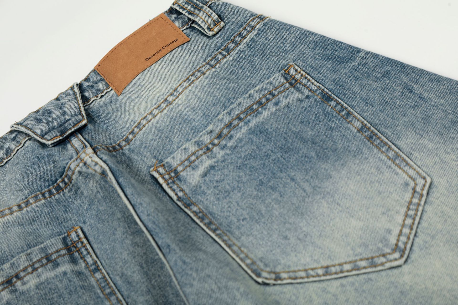 Vintage Distressed Flared Denim Jeans High Street Cotton Blend_voghion.com
