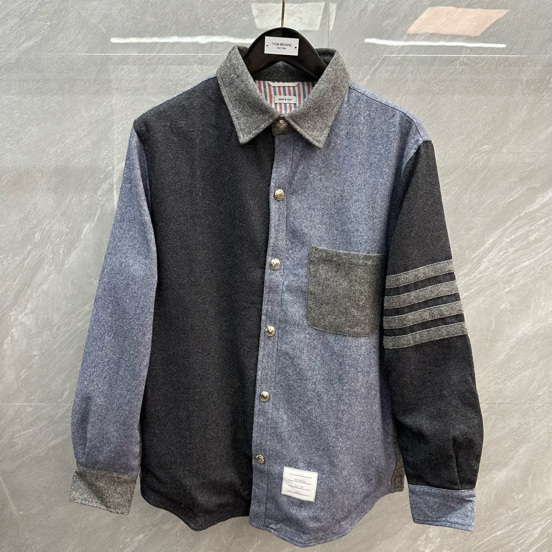 [Factory Direct Camp] Fashion Brand TB Men's and Women's Long Sleeve Four-Bar Contrast Color Retro Shirt Jacket Wear Fashion Jacket