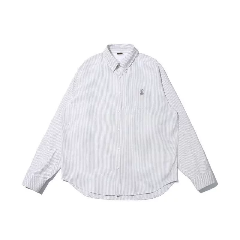 Модные полосатые рубашки для мужчин и женщин, новые весенние свободные рубашки с длинными рукавами и вышивкой кролика, повседневные молодежные куртки.