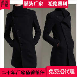 个性韩版潮男外套修身呢子大衣中款风衣加厚冬天款厂家直销