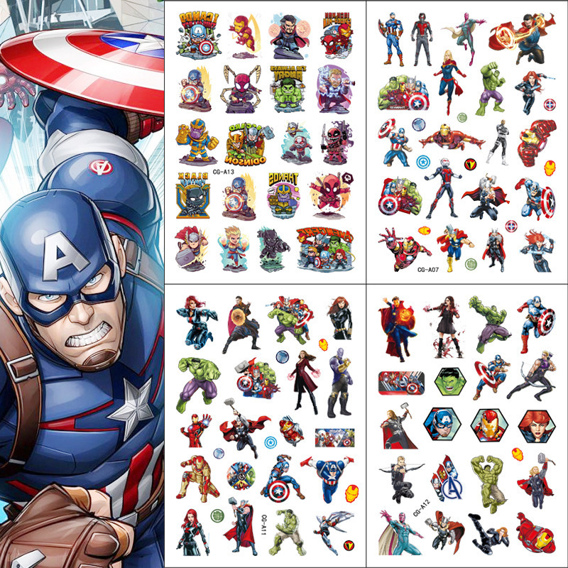 Avengers Captain America Iron Man Hulk Tattoo Sticker Water Transfer Sticker Disposable Tattoo Sticker Avengers Captain America Iron Man Hulk Tattoo Sticker Water Transfer Sticker Disposable Tattoo Sticker