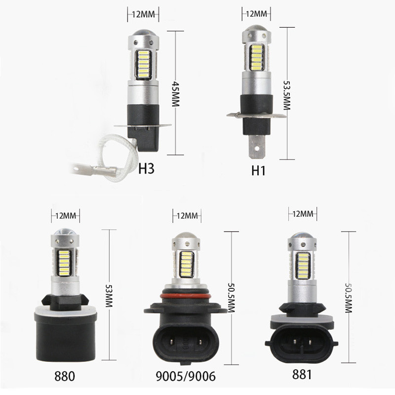 Car LED front fog lamp H1 H3 4014 30SMD rear fog lamp 880 881 anti-fog lamp T10 shows width