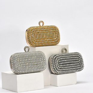 European and American fashion diamond-encrusted dinner bag ladies banquet temperament handbag solid color chain lock bag wholesale