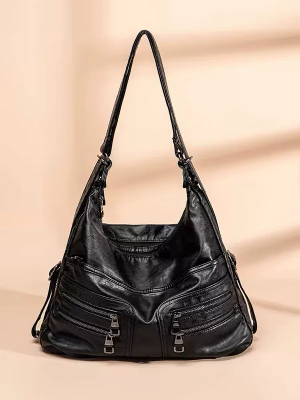 One-shoulder Bag, Genuine Leather, Spacious Shoulder Bag, Black