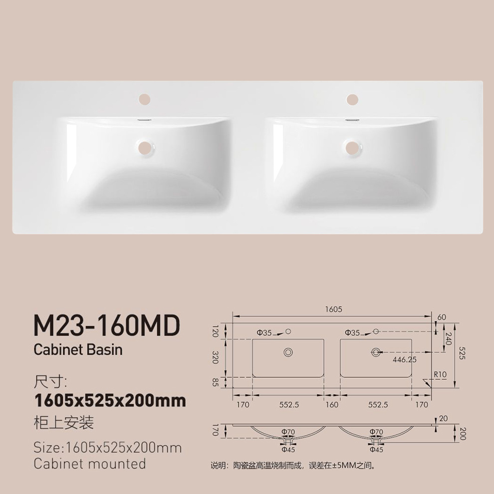 Lavabo de baño, lavabo individual, lavabo integrado de cerámica, lavabo de lado delgado, mesa simple, lavabo izquierdo y derecho, esquinas cortadas