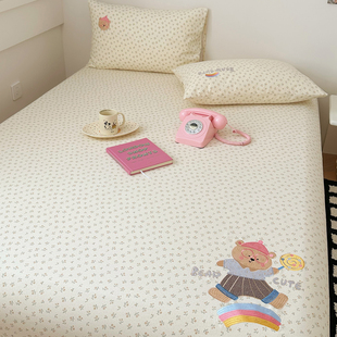 Pure Cotton Thickened Old Coarse Cloth Bed Sheet Single Piece, All-Cotton Linen Traditional Style Mat Cartoon Fitted Sheet Cover Student Dormitory Three-Piece Set