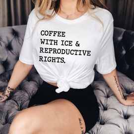 欧美外贸女权主义咖啡加冰英文字母女T恤短袖印花图案时尚女上衣