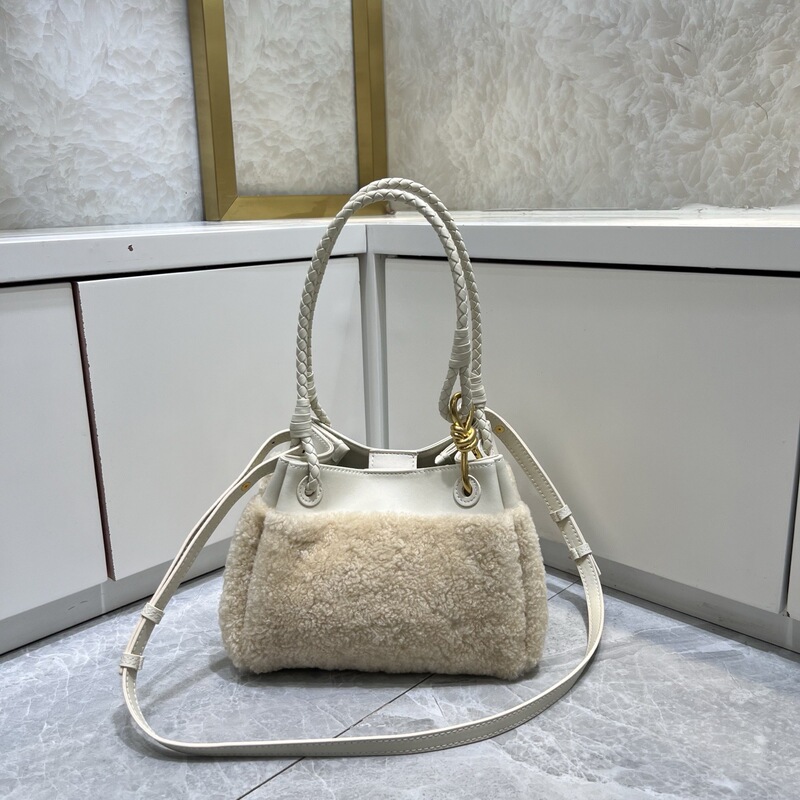 In-Stock Bv Plush Woven Bag with Color-Blocking Parachute Bucket Bag Casual Handbag Shoulder Crossbody Bag for Export