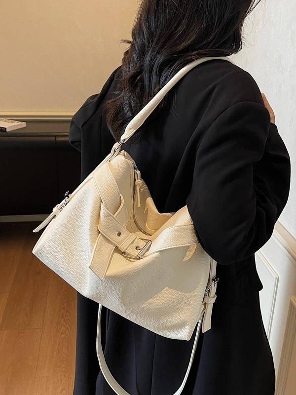 时髦个性大容量黑色百搭辣妹机车包休闲单肩腋下包通勤斜挎托特包|undefined