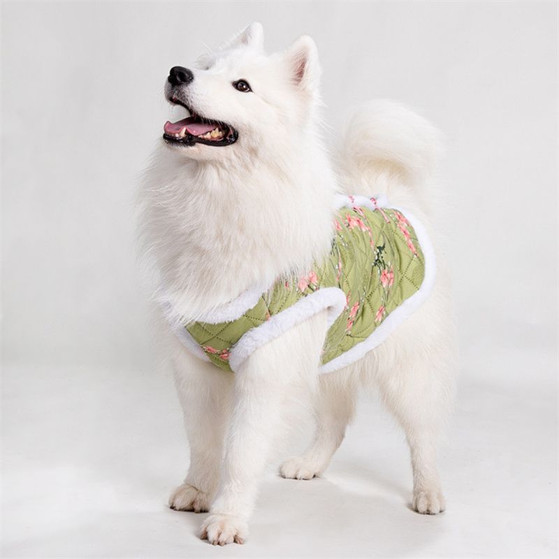 JM 개 옷 두꺼운 테디 베어 애완 동물 SAMOYED 국립 스타일 겨울 옷 버클이 달린 중소 대형 개를위한 옷