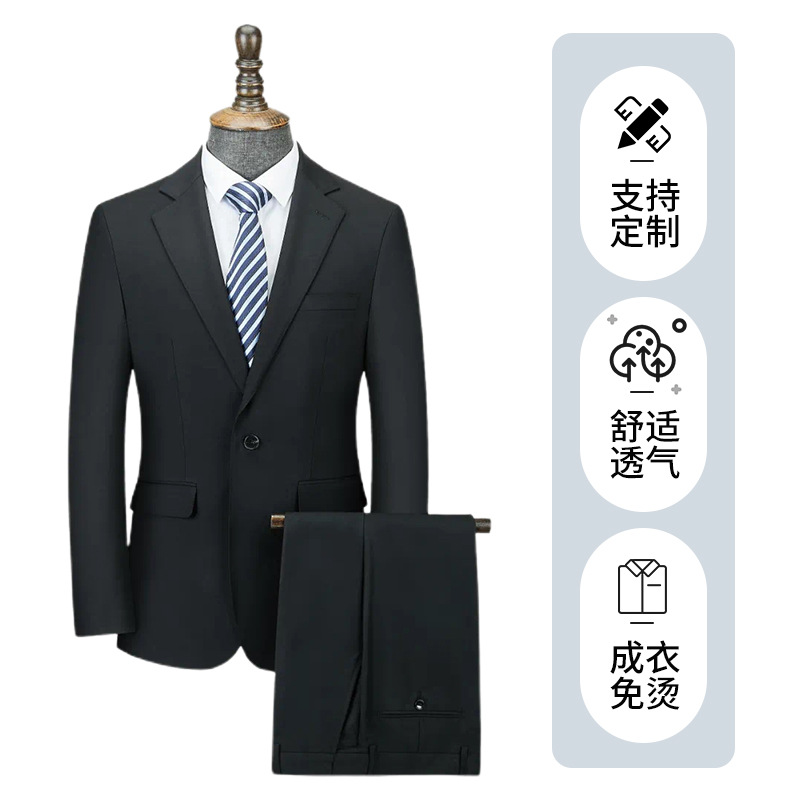 Bộ vest nam màu đen với thiết kế trang trọng phù hợp với công sở, phù hợp với đám cưới của chú rể