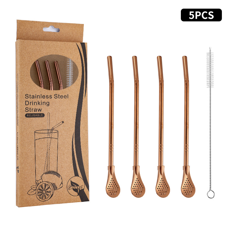 Juego de cuchara de pajita de acero inoxidable 304 transfronterizo creativo de té de yerba, filtro de jugo de yerba, té con leche, cuchara para mezclar café