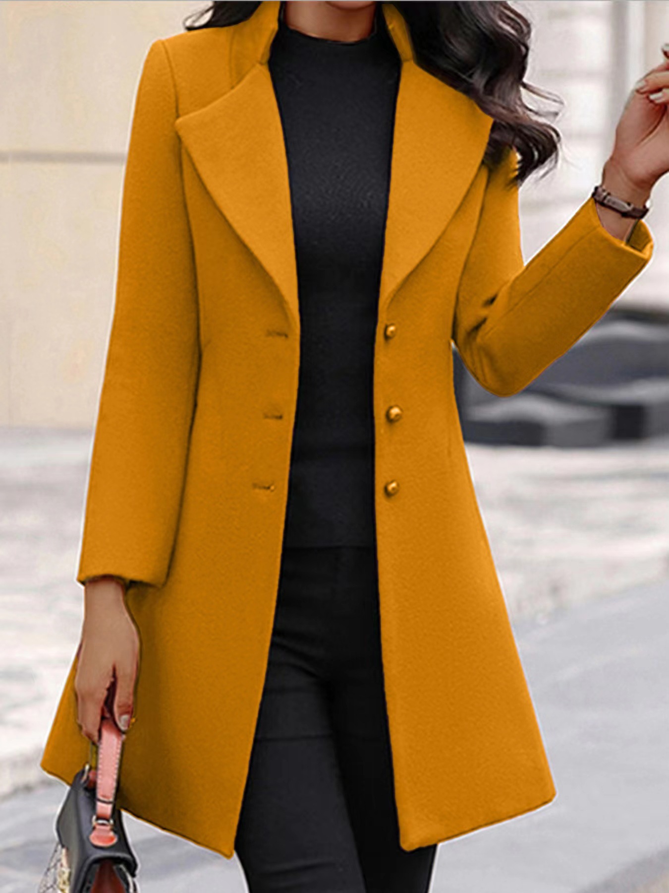 冬季新款女式外套韩版修身中长款2023亚马逊欧美女装跨境毛呢大衣详情24