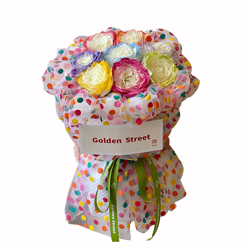 Material de envoltura de flores al por mayor color dot dopamina gasa floral flor papel de embalaje ramo de hilo de flores