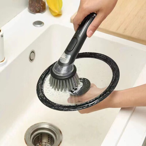 Manufacturer's new automatic liquid-adding pot-washing brush, multi-functional cleaning brush that presses to release liquid, kitchen stove long-handled pot-washing brush