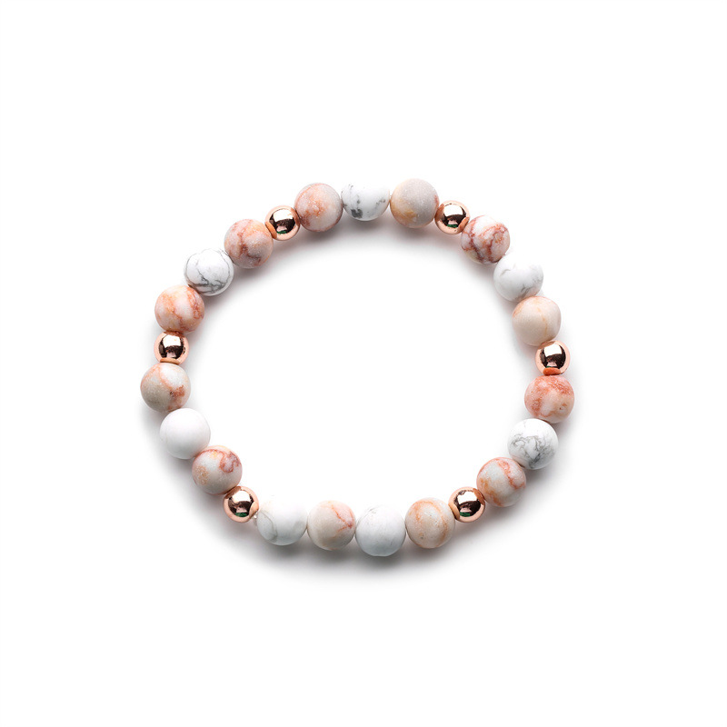 Pulsera de cuentas de turquesa blanca de cebra Rosa transfronteriza europea y americana Rosa Calcedonia pulsera de cuentas de hilo elástico Fenghua para hombres y mujeres