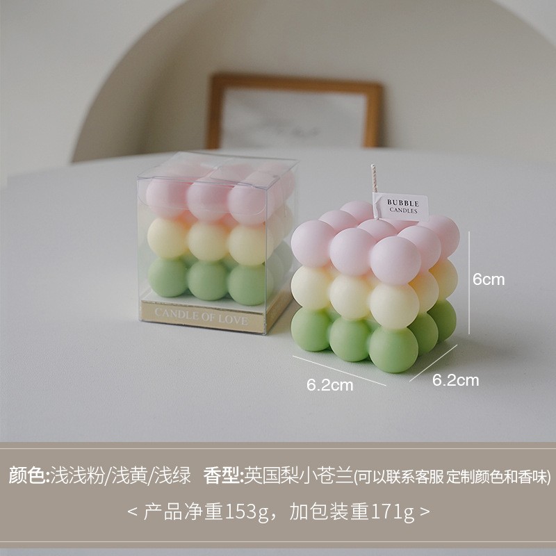 Velas de incienso de cubo de Rubik tricolor polvo claro / amarillo claro / verde (aroma: canglan de pera británica)
