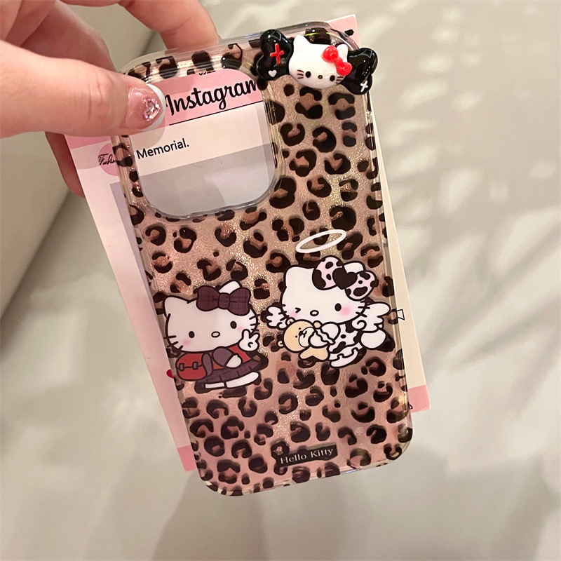 Chica ins estampado de leopardo tridimensional KT gato para iPhone14 funda para teléfono móvil 15ProMax Apple 13/12 nuevo 15