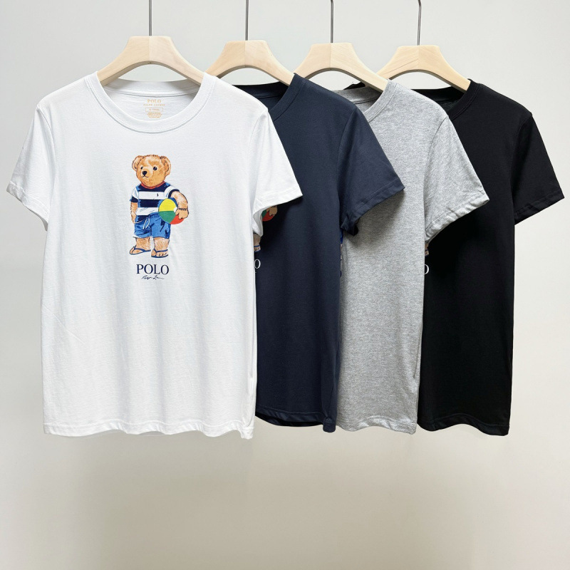 24Ss Spot Polo Bear Joint Round Neck Bear Ralph Lauren Summer Short-Sleeved T-Shirt for Men and Women Couples