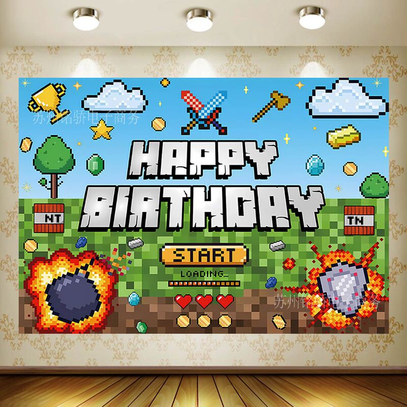 Foreign trade Amazon photography background cloth my World Video Game birthday party venue layout decoration banner Foreign trade Amazon photography background cloth my World Video Game birthday party venue layout decoration banner