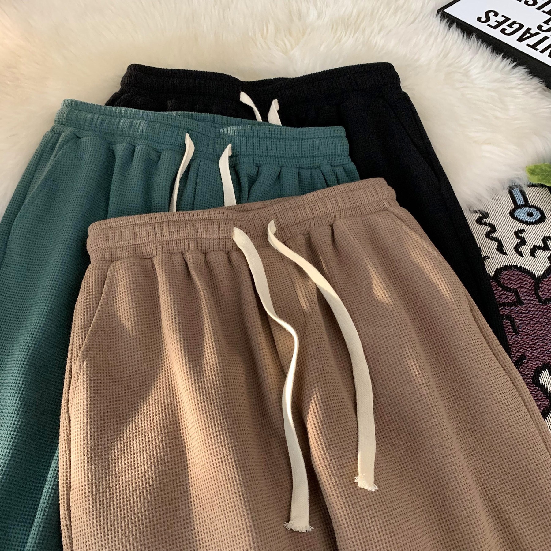 Men's Summer Sports Casual Shorts Loose Plus Size Waffle Five Point Pants New Style_viptrois.com