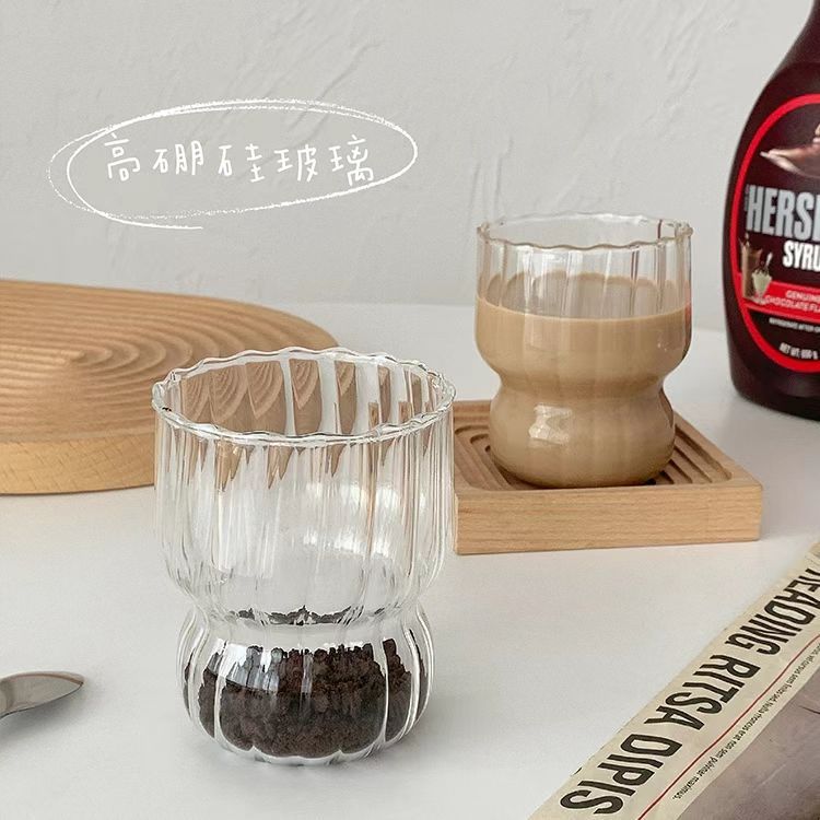 Factory supply of cute striped chubby cups, ice cream cups, milk breakfast oat cups, creative high borosilicate glass